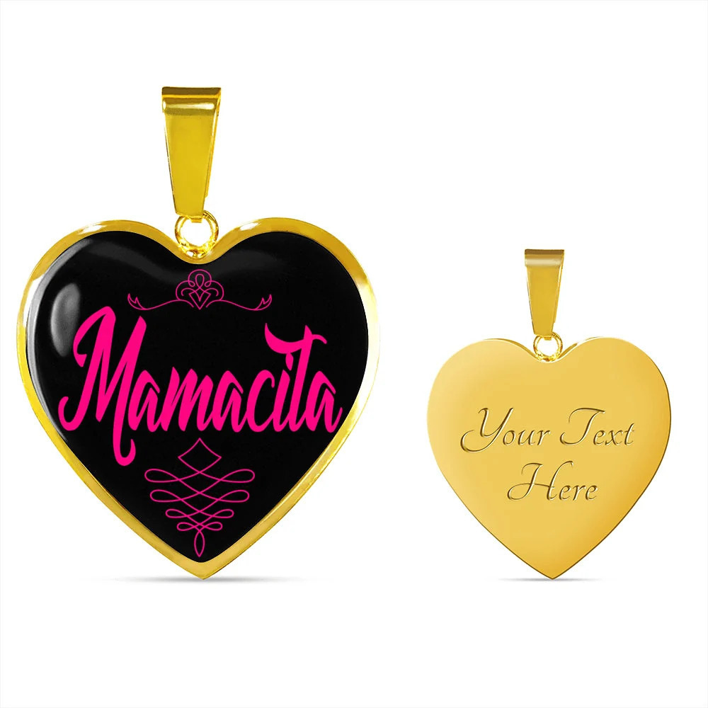 Spanish Mamacita Heart Necklace Personalized Engraved Gold Heart Necklace Custo